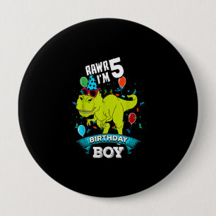 5 jaar Cool T Rex Dinosaur Rawr 5th Birthday Boy Ronde Button 4,0 Cm