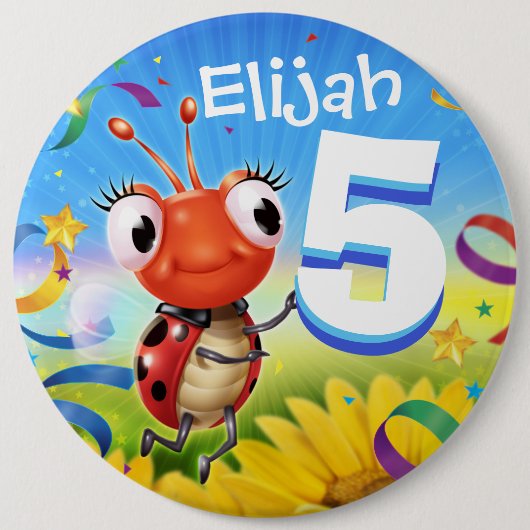 5 jaar Custom verjaardag badge Little Ladybug rang Ronde Button 6,0 Cm (Voorkant)