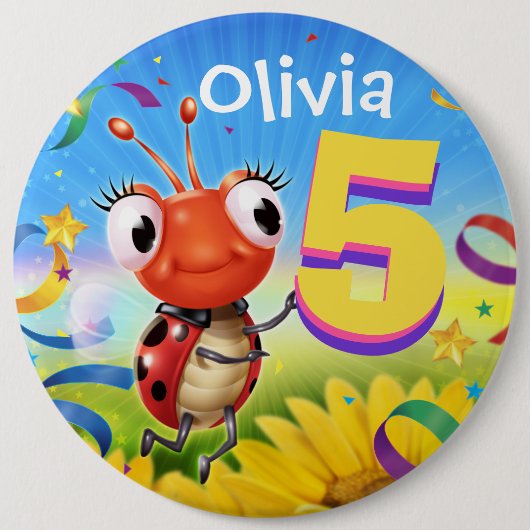 5 jaar Custom verjaardag badge Little Ladybug rang Ronde Button 6,0 Cm (Voorkant)