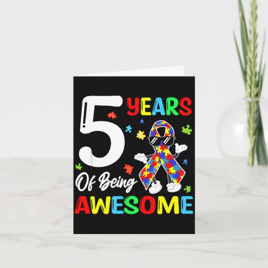 5 jaar geweldig verjaardagslint autisme kaart (Voorkant)