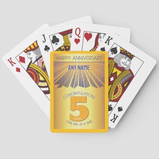 5 Jaar | Golden Ray 12 Stappen Aangepaste NAAM Pokerkaarten (Achterkant)
