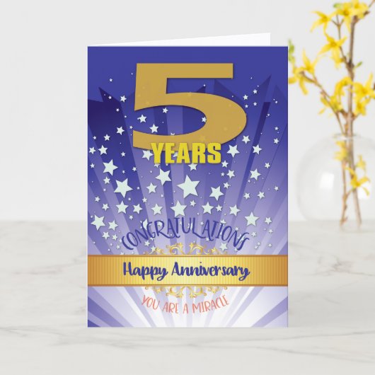 5 jaar herstel Jubileum vet cijfer Kaart (Gele Bloem)