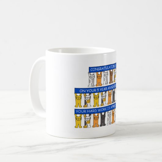 5 jaar Jubileum gefeliciteerd katten Koffiemok (Voorkant links)