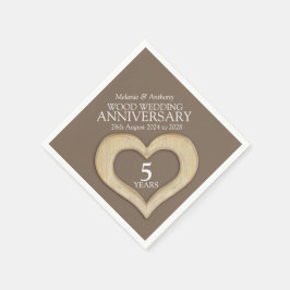 5 jaar jubileum hout hart aangepaste servetten
