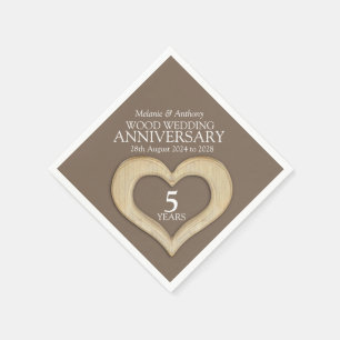 5 jaar jubileum hout hart aangepaste servetten