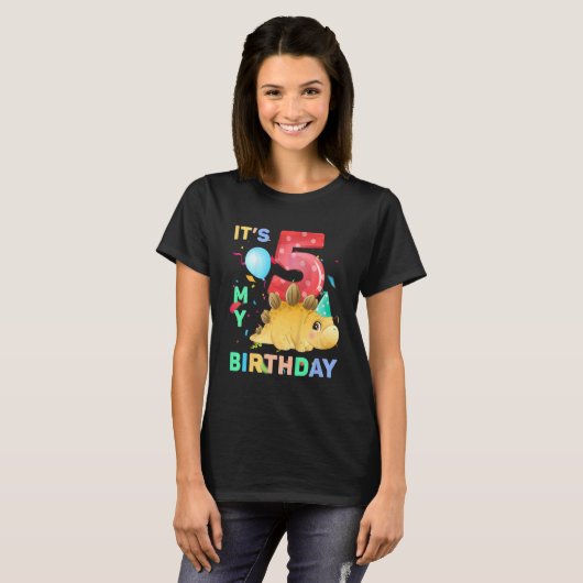 5 jaar Kinder Cute Dino Dinosaur 5e vijfdaagse Mei T-shirt (Voorkant volledig)