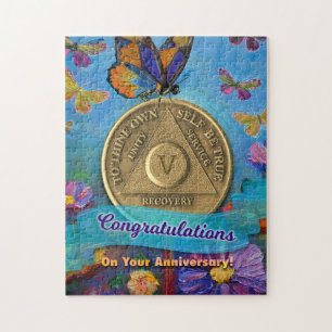 5 Jaar Nuchter Jubileum Munt Vlinders Bloemen Legpuzzel
