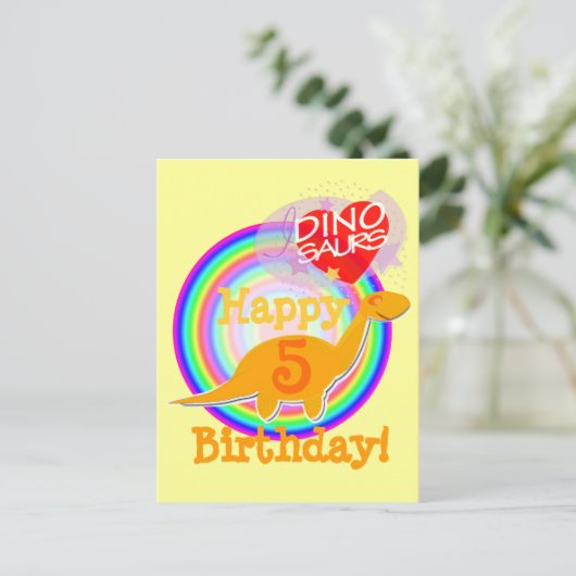 5 jaar Oranje Dino Briefkaart (Staand voorkant)