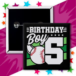 5 Jaar Oud Baseball Party Thema 5e Verjaardag Jong Vierkante Button 5,1 Cm