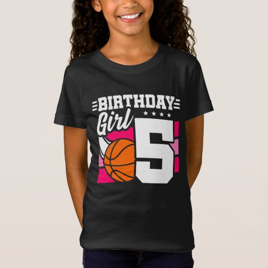 5 Jaar Oud Basketbal Party 5e Verjaardag Meisje T-shirt (Voorkant)