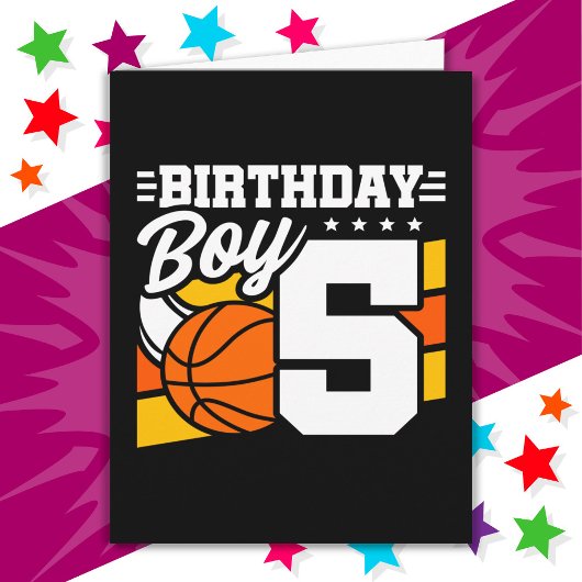 5 Jaar Oud Basketbal Party Thema 5e Verjaardag Jon Kaart
