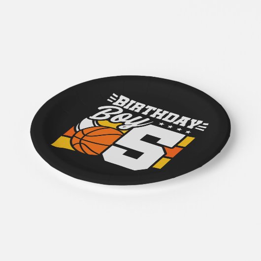 5 Jaar Oud Basketbal Party Thema 5e Verjaardag Jon Papieren Bordje (Gekanteld)