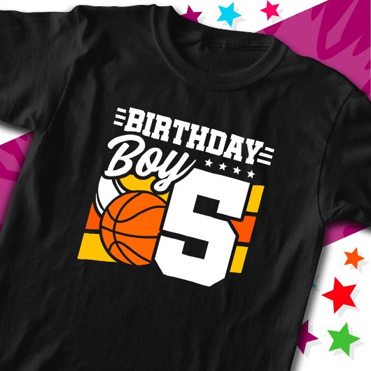 5 Jaar Oud Basketbal Party Thema 5e Verjaardag Jon T-shirt
