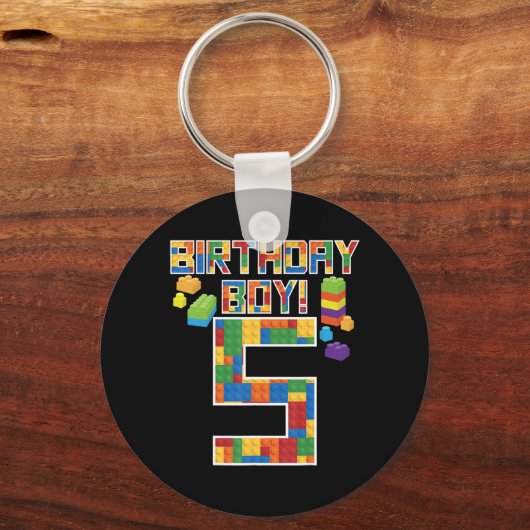 5 jaar oud blokgebouw sleutelhanger (Voorkant)