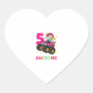 5 Jaar Oud Eenhoorn Riding Monster Truck 5e Geboor Hart Sticker