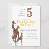 5 Jaar Oud Jongen Giraffe Verjaardagssafari Kaart (Voorkant)