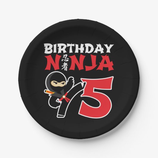 5 Jaar Oud Karate Ninja Party Kinder 5e Verjaardag Papieren Bordje (Voorkant)