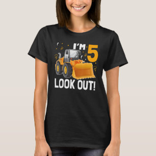 5 Jaar Oud Kijk uit Kind Bulldozer Vrachtwagen Ver T-shirt