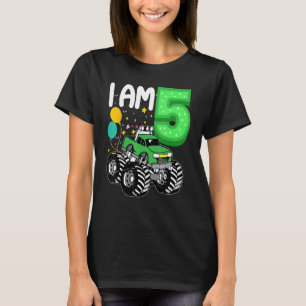 5 Jaar Oud Kind Groen Monster Truck Verjaardagsjon T-shirt