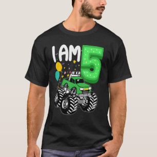5 Jaar Oud Kind Groen Monster Truck Verjaardagsjon T-shirt