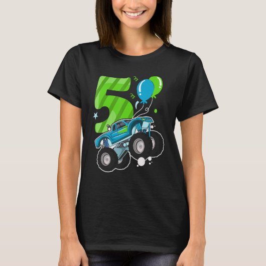 5 jaar oud Kind Monster Truck Verjaardagsfeest T-shirt (Voorkant)