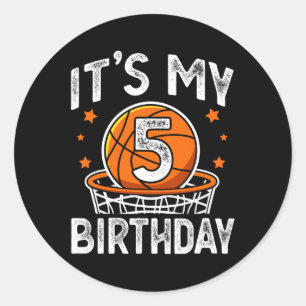 5 Jaar Oud Kinder Basketbal Sport 5e Verjaardag Jo Ronde Sticker