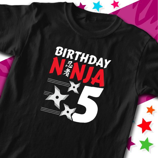 5 Jaar Oud Ninja Party Sterren Kinder 5e Verjaarda T-shirt