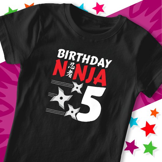 5 Jaar Oud Ninja Party Sterren Kinder 5e Verjaarda T-shirt