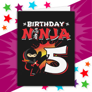 5 jaar oud stripboek stijl ninja 5e verjaardag kaart