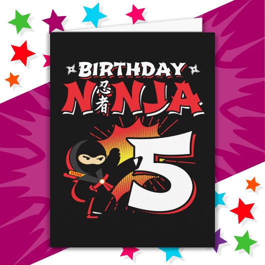 5 jaar oud stripboek stijl ninja 5e verjaardag kaart