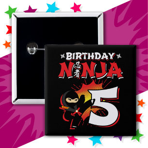 5 jaar oud stripboek stijl ninja 5e verjaardag vierkante button 5,1 cm