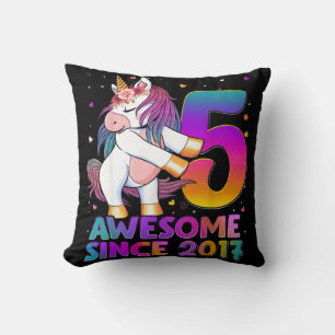 5 jaar oud Unicorn Flossing 5th Birthday Girl Uni Kussen