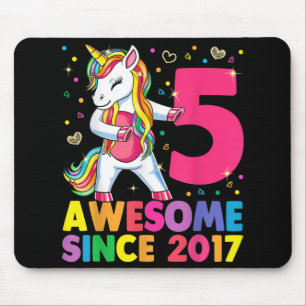5 jaar oud Unicorn Flossing 5th Birthday Girl Uni Muismat