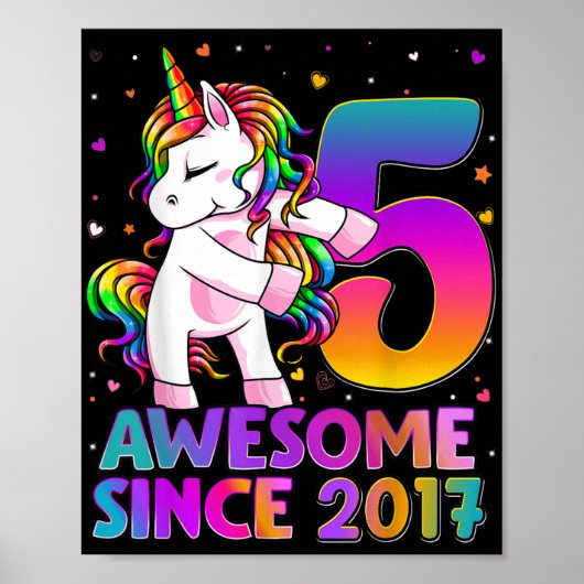 5 jaar oud Unicorn Flossing 5th Birthday Girl Uni Poster (Voorkant)