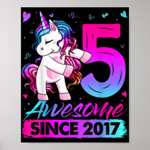 5 jaar oud Unicorn Flossing 5th Birthday Girl Uni Poster