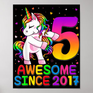 5 jaar oud Unicorn Flossing 5th Birthday Girl Uni Poster
