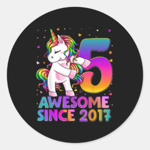 5 jaar oud Unicorn Flossing 5th Birthday Girl Uni Ronde Sticker