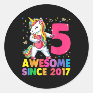 5 jaar oud Unicorn Flossing 5th Birthday Girl Uni Ronde Sticker