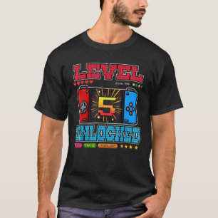 5 jaar oud video gamer geboortenniveau ontgrendeld t-shirt