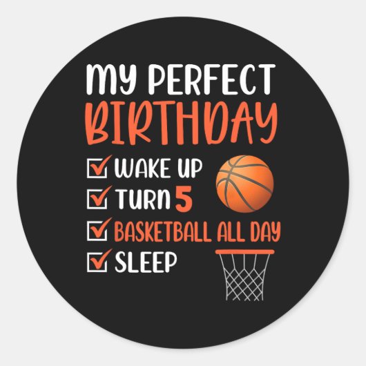 5 jaar oude Basketball Birthday Party 5th Boy Ronde Sticker (Voorkant)