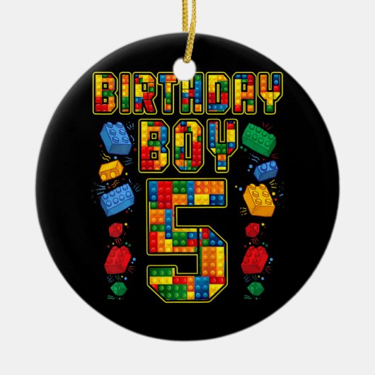 5 jaar oude blokbouwer 5 jaar keramisch ornament (Voorkant)