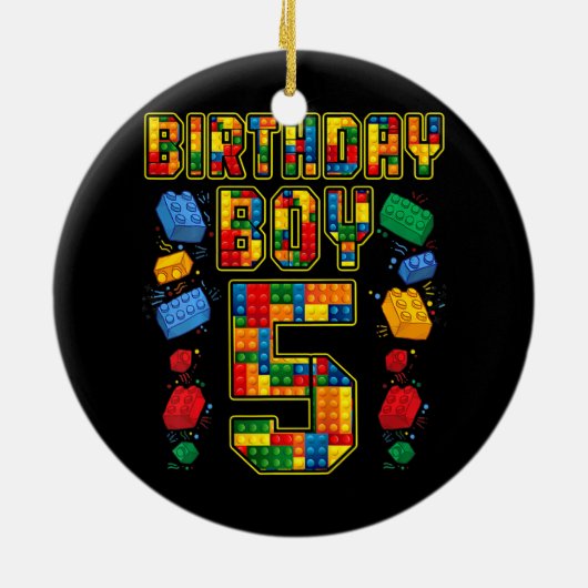 5 jaar oude blokbouwer 5 jaar keramisch ornament (Achterkant)