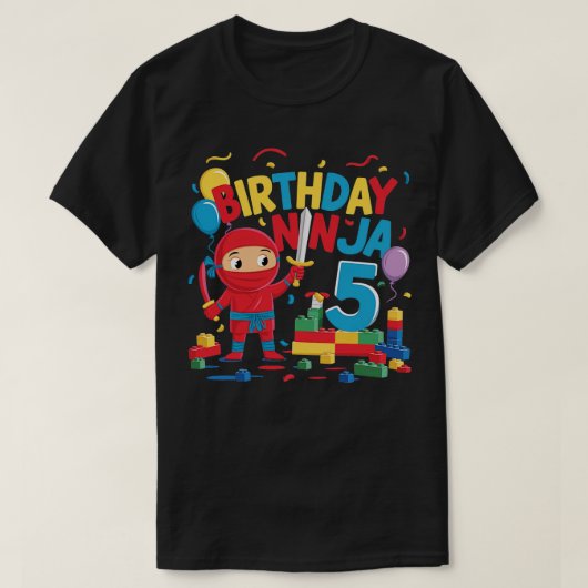 5 Jaar Oude Bouwstenen Ninja 5e Verjaardag Gift T-shirt (Design voorkant)