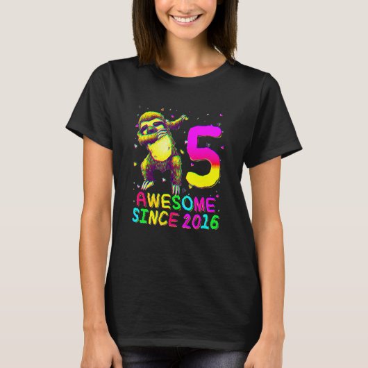 5 jaar oude geboorte Sloth Dabbing 5th Birthday Sl T-shirt (Voorkant)