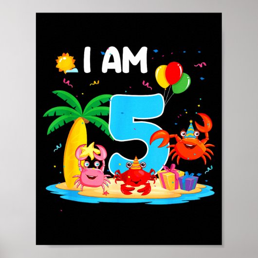 5 jaar oude krab liefhebber 5de krab thema strand poster (Voorkant)