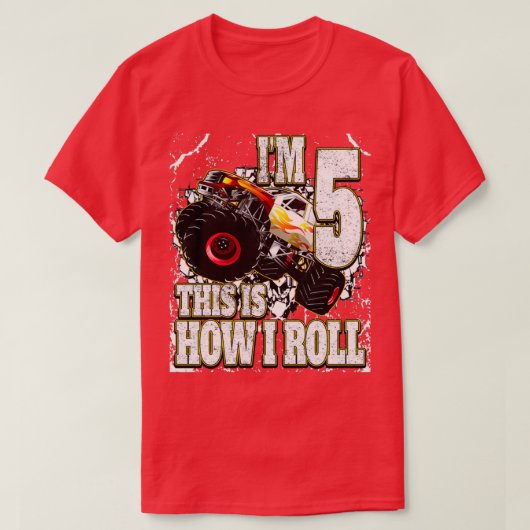 5 jaar oude monster Truck Birthday T-shirt (Design voorkant)