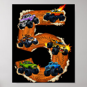 5 jaar oude monstertruck jongen peuter 5e verjaard poster