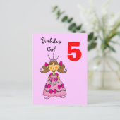 5 jaar oude prinses (bruin haar) briefkaart (Staand voorkant)