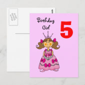 5 jaar oude prinses (bruin haar) briefkaart (Voorkant / Achterkant)