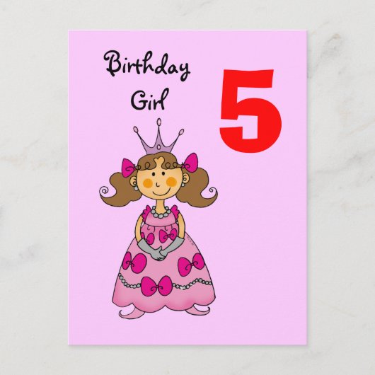 5 jaar oude prinses (bruin haar) briefkaart (Voorkant)